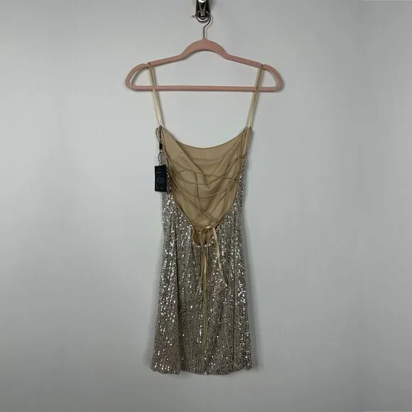 NWT Mac Duggal Shimmer Strappy Backless Mini Dress Silver 2 #9805 - Picture 2 of 5